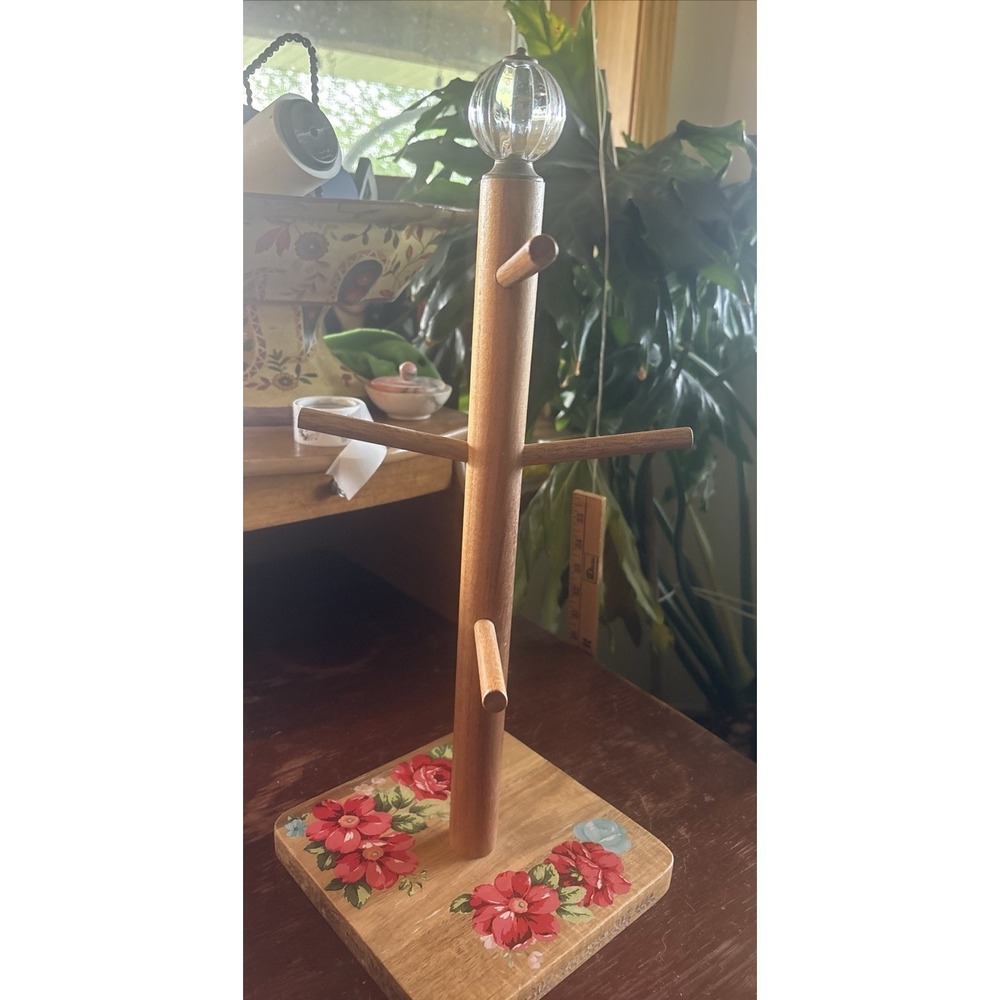 Pioneer Woman Vintage Floral Mug Tree Holder With Acrylic Knob - Holds 6